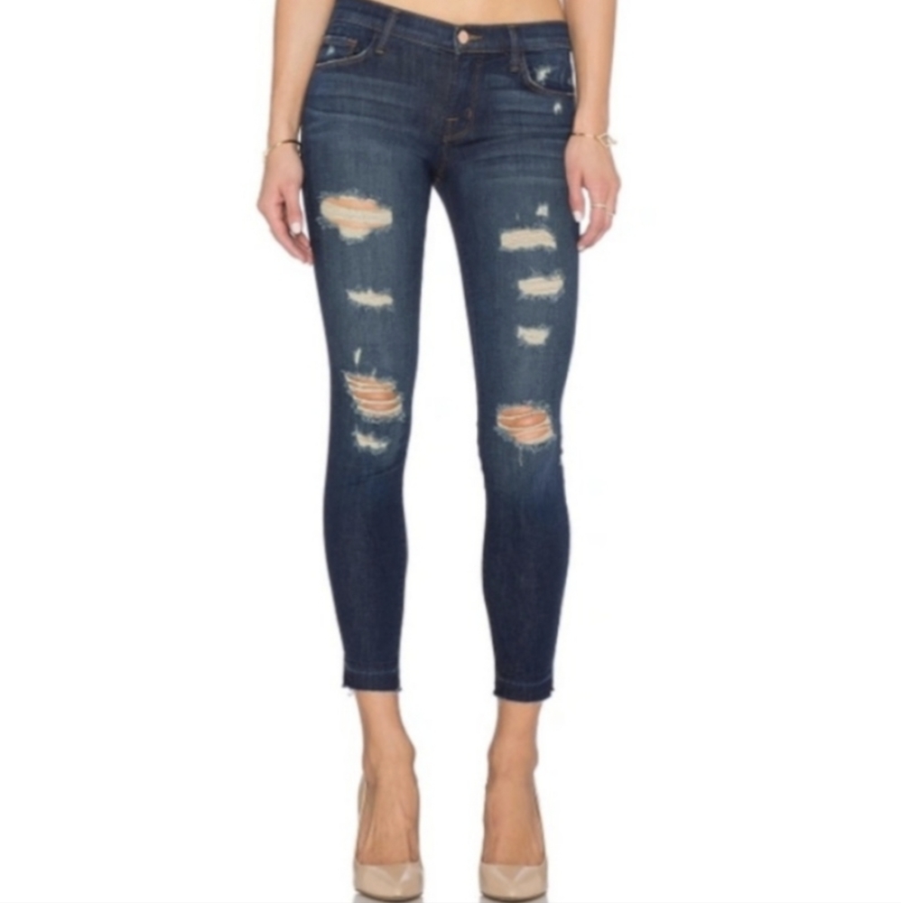J Brand Low Rise Skinny Cropped Distressed Jeans mu Demented Trouble